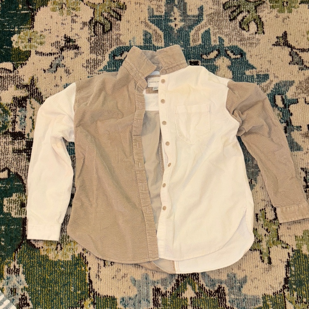 American Eagle Outfitters Beige and White Button-Down Shirt